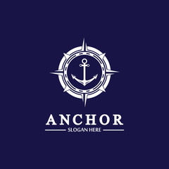 Anchor compass concept icon Logo vector illustration design,Nautical logo template. Flat design style on background.