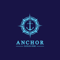 Anchor compass concept icon Logo vector illustration design,Nautical logo template. Flat design style on background.