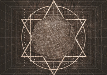 Mystery, witchcraft, occult and alchemy geometry. Mystical vintage gothic thin lines style background. - obrazy, fototapety, plakaty