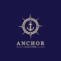 Anchor compass concept icon Logo vector illustration design,Nautical logo template. Flat design style on background.