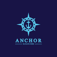 Anchor compass concept icon Logo vector illustration design,Nautical logo template. Flat design style on background.