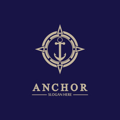 Anchor compass concept icon Logo vector illustration design,Nautical logo template. Flat design style on background.