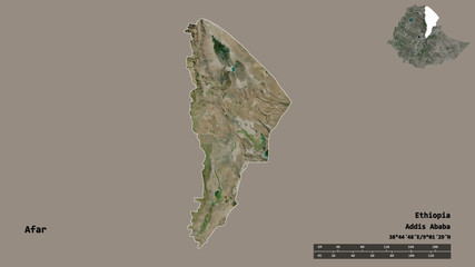Afar, state of Ethiopia, zoomed. Satellite - obrazy, fototapety, plakaty