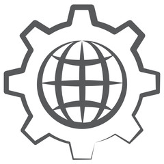 Globe inside gear, icon of global management icon