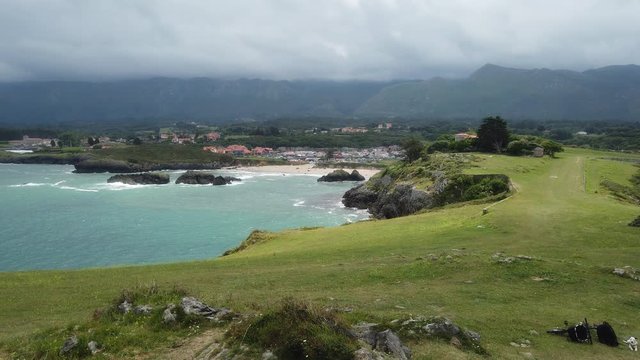 Asturias. Beautiful  cliffs landscape in beach. Llanes,Spain