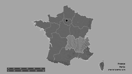 Location of Auvergne-Rhône-Alpes, region of France,. Bilevel