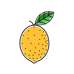 Lemon stylized with black outline, isolated color vector illustration