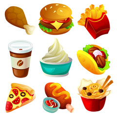 fast food take away food icon set