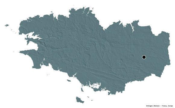 Bretagne, region of France, on white. Administrative