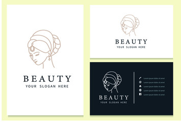 Beautiful and elegant young indian woman with a hairstyle logo for beauty company, salon, spa, boutique, wedding business card, monolines logo style
