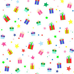 Gift boxes, gifts seamless pattern. Festive background with gifts.