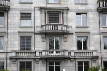Obraz premium house with typical balconies and windows. interlaken , switzerland