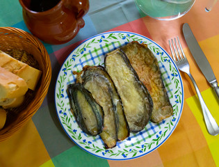 Delicious stuffed eggplants with ham. High quality photo
