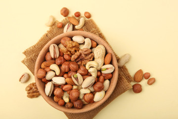 A set of different nuts on the table.
