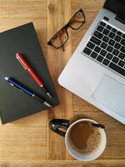 Top view of a wooden office desk table - 1