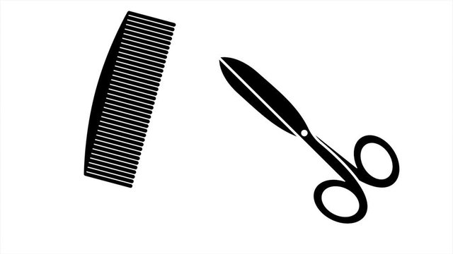 Comb and scissors black white - motion graphics animation