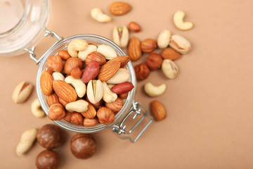 A set of different nuts on the table.
