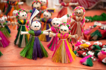 Fototapeta na wymiar Handmade Dolls sold at Annual fair at Shantiniketan, West Bengal, India