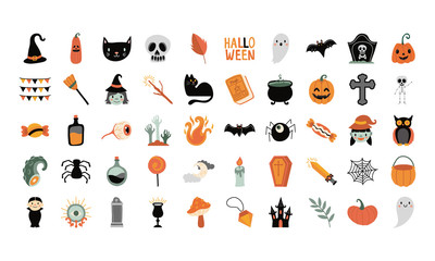 bundle of fifty halloween set icons