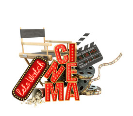 Online theatre cinema had light concept nave lets watch cinema 3d render on white no shadow