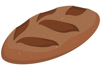 Rye bread isolated on white background. Bakery products in cartoon style.