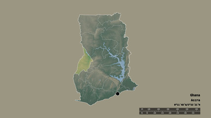 Location of Bono, region of Ghana,. Relief