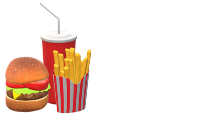 Burger combo with french fries and soda. fast food portrait