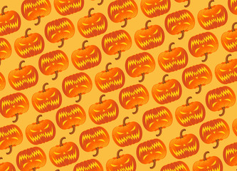 Seamless pattern with jack-o'-lanterns on yellow background.