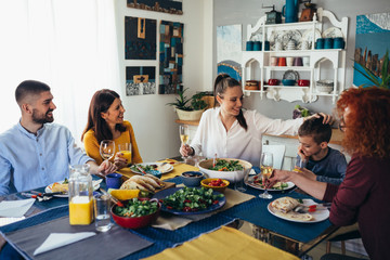 family gathering for lunch at home