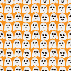 Cute ghost pattern on the orange background for textile, print, childish halloween vector illustration