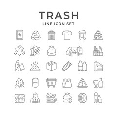 Set line icons of trash