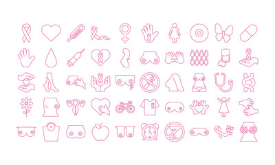 bundle of fifty breast cancer set icons