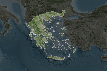 Greece borders. Neighbourhood desaturated. Satellite