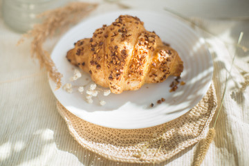 Kitchen interior ideas. Eco friendly kitchen, zero waste home concept.  Eco-friendly breakfast with copybook for plains and ideas. Kniting decor. The concept of saving the planet