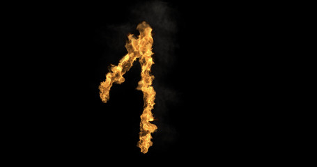 Burning number one on a transparent background