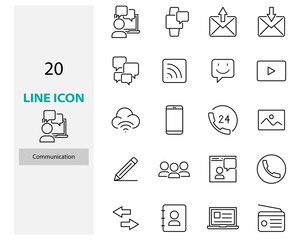 set of communication thin line icons, contact, video call