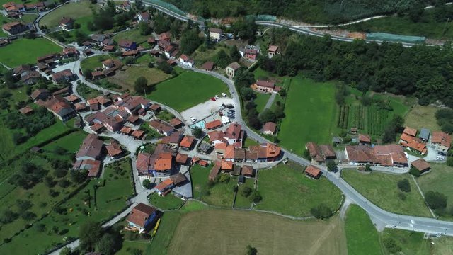Bueño, beautiful village with horreos. Oviedo, Asturias.Spain. Aerial Drone Footage