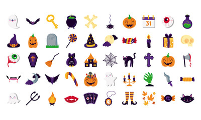 bundle of fifty halloween set icons