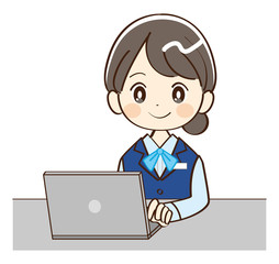 女性、銀行員、パソコン、説明