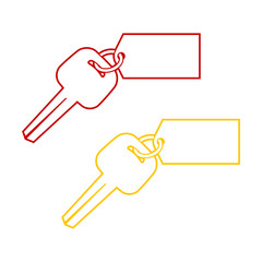 Icon of the key from the door lock with the tag on the ring, The key for an English lock with a fob