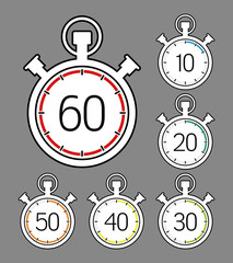 Countdown. Analog timer icons set, illustration, Clock picture, watch icon