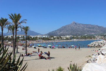 Fototapeta na wymiar Puerto Banús beach in Marbella at summer