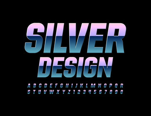 Vector Silver Design Alphabet Letters and Numbers. Glossy metallic Font with Gradient
