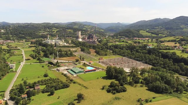 Industrial factory in Bueño. Oviedo,Asturias,Spain. Aerial Drone Footage
