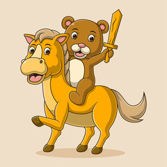 illustration of a cartoon bear riding a horse
