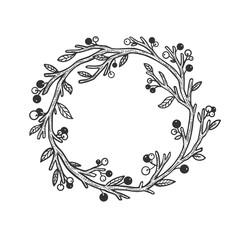 branch bent in circle sketch raster illustration