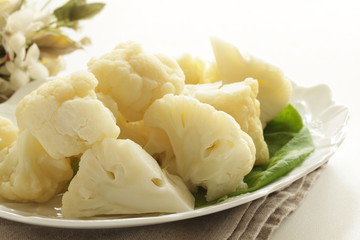 boiled cauliflower on white dish  for diet food 