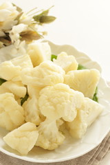 boiled cauliflower on white dish  for diet food 
