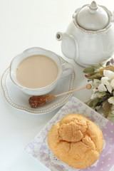 Japanese style confectionery, puff cream on dish for gourmet dessert