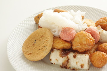 Japanese food, konjac and fish cake for oden cooking